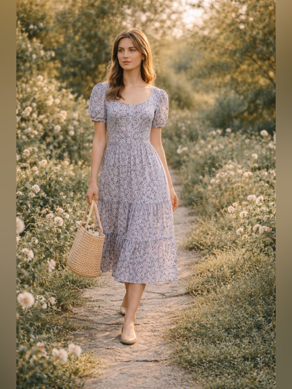 New! Casey Marks Madeline Floral Baby Doll Midi Dress 🌸 Small - Picture 2 of 12